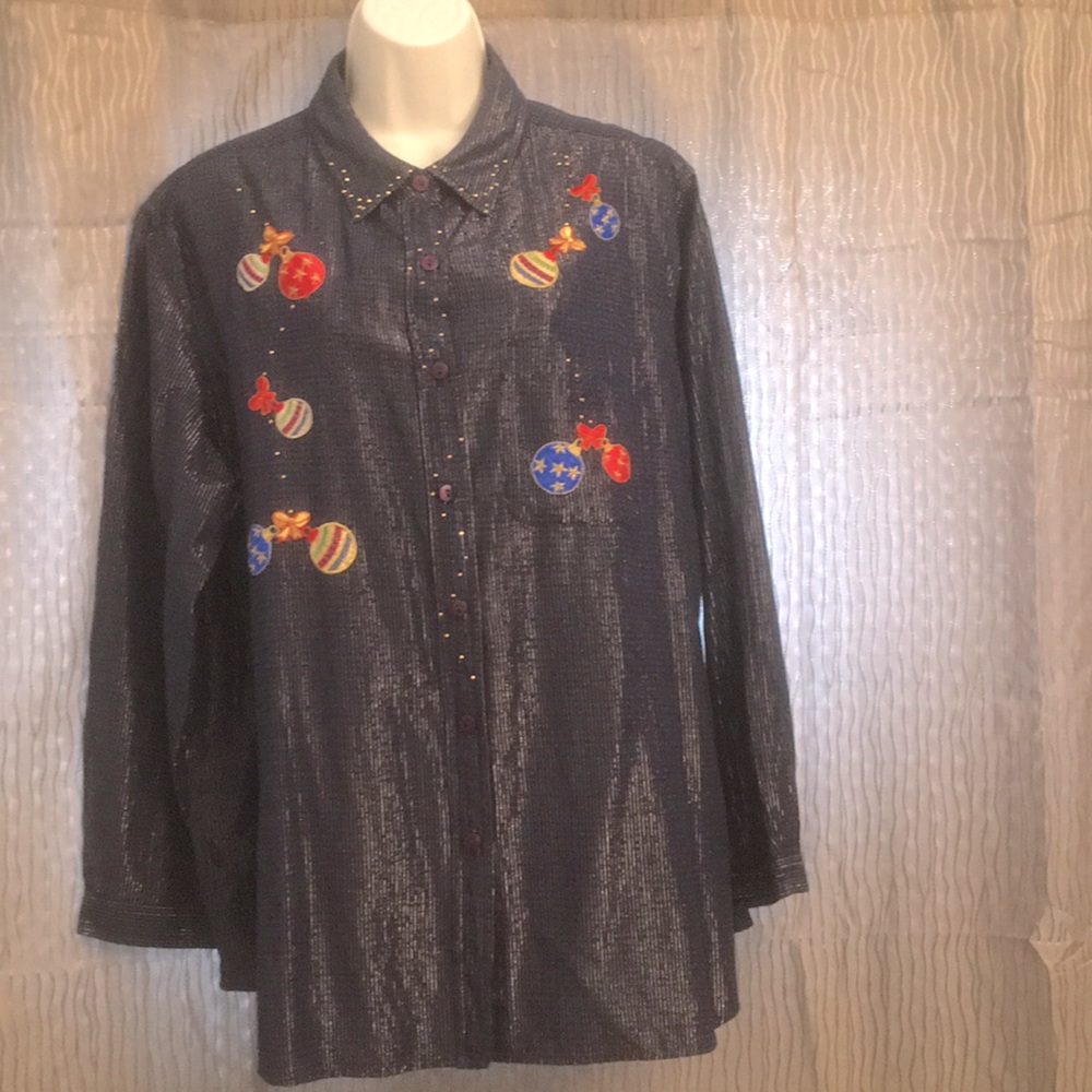 Navy Blue Christmas Blouse